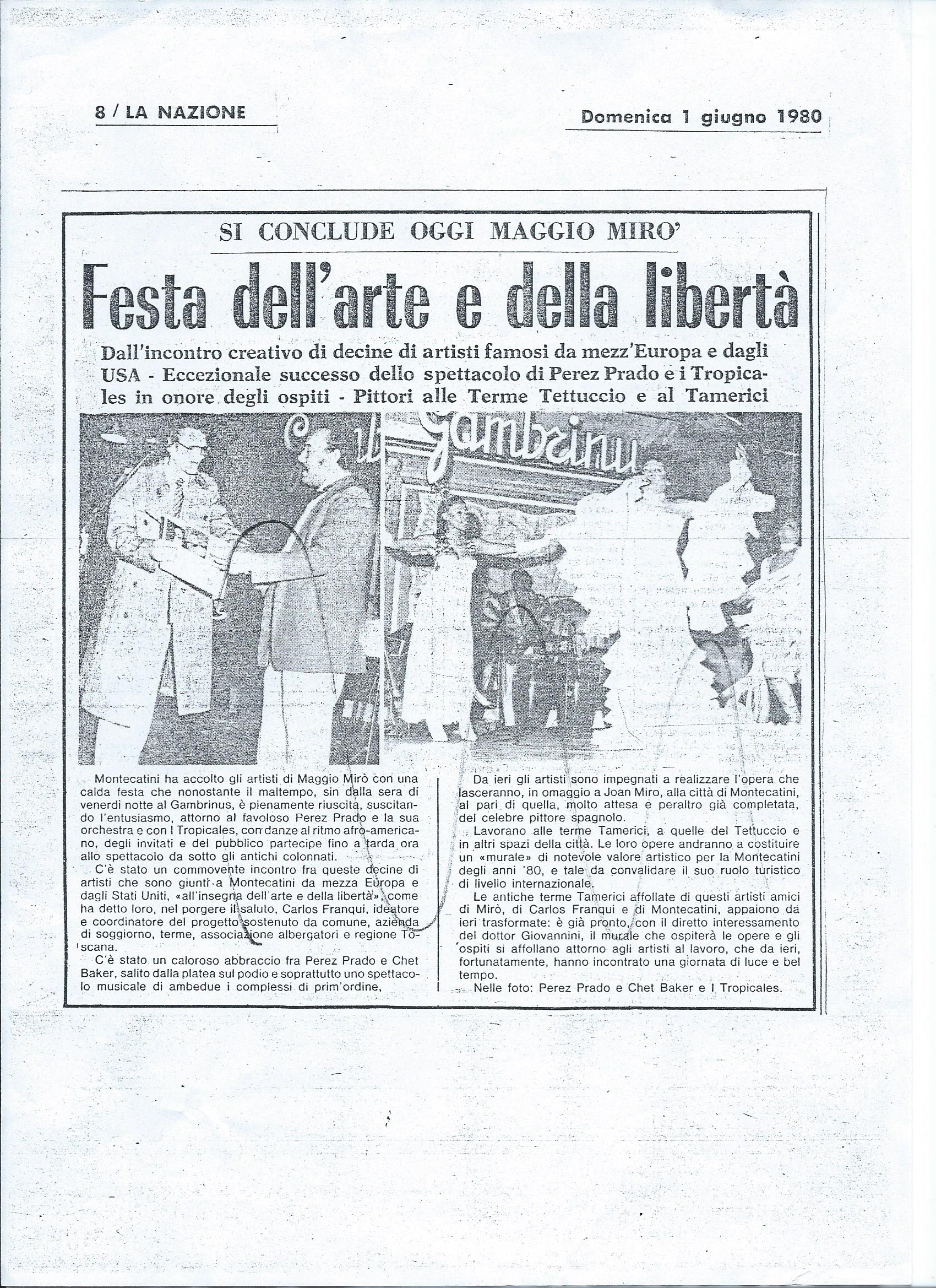 1980, "MaggioMirò", Artículo del periódico La Nazione | Estate Jorge Carruana
